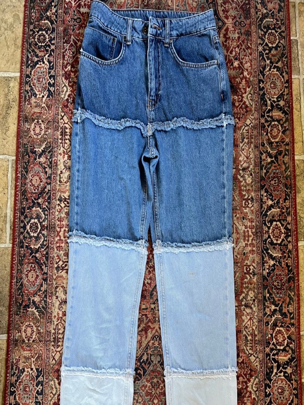 Ragged Priest Coupe Multi Panel Ombre Patchwork Jeans Size 28